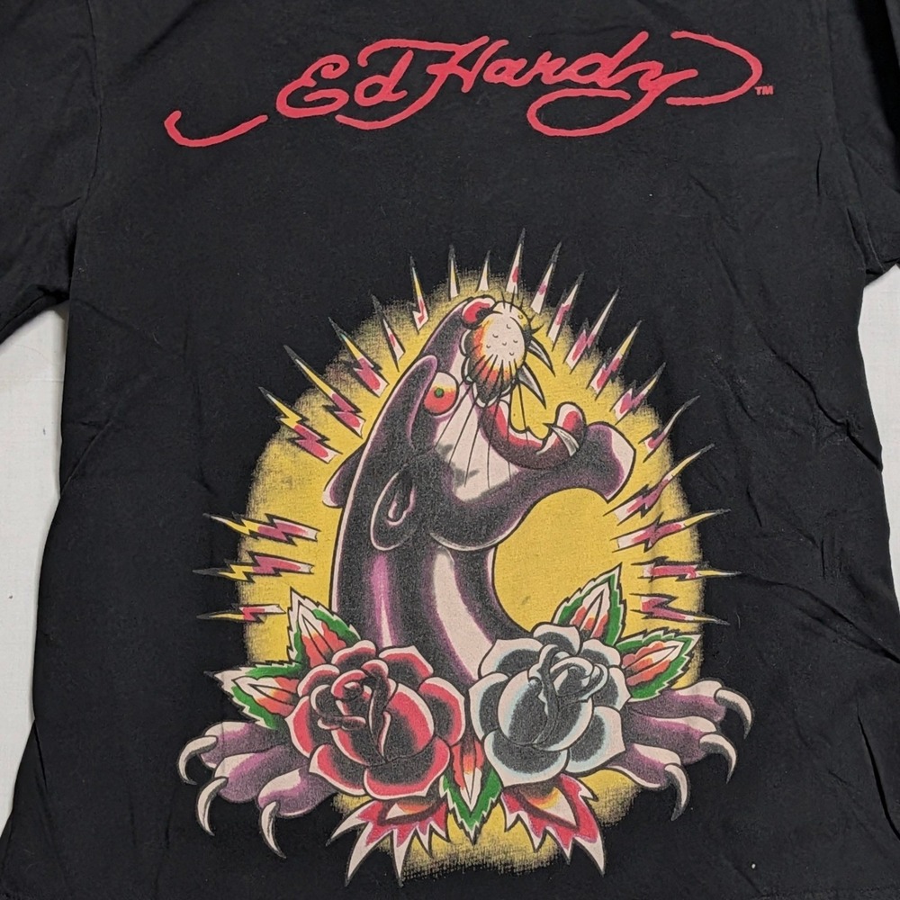 Ed Hardy Kids Black Long Sleeve Panther Tattoo Graphic T-Shirt Size 10 Y2K
